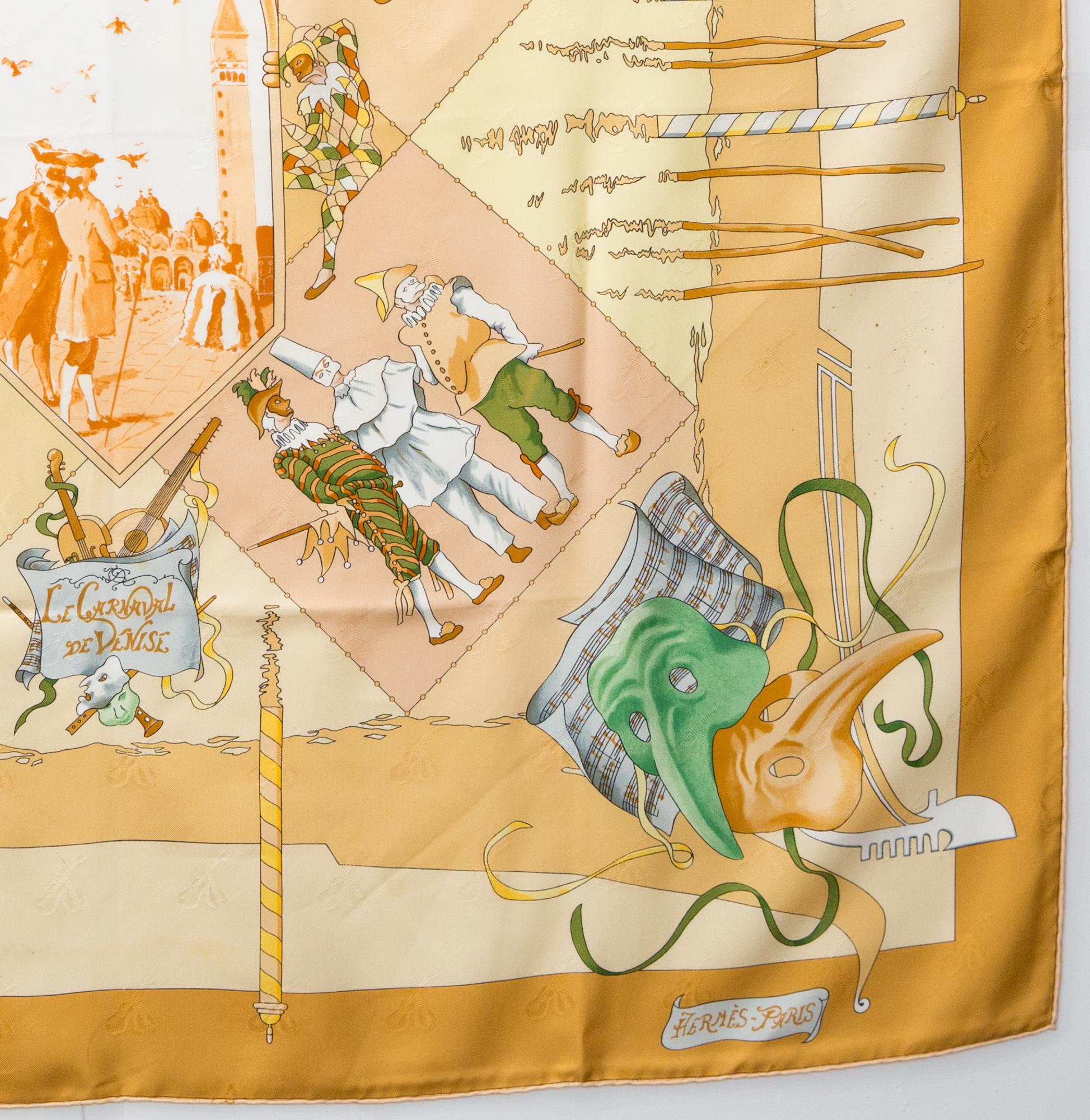 Hermes Le Carnaval De Venise by H de Watrigant  Silk Scarf For Sale 1