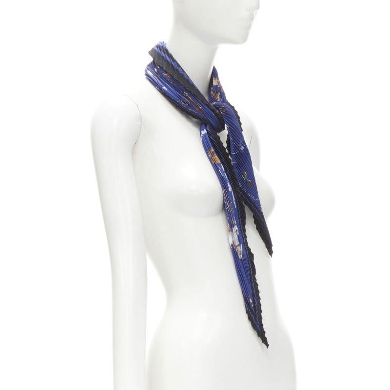 Gray HERMES Le Carre Plisse Dimitri Rybaltchenko blue rocking horse pleated scarf For Sale