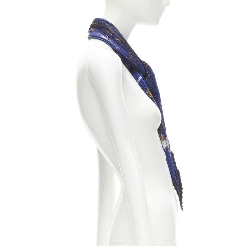 HERMES Le Carre Plisse Dimitri Rybaltchenko blue rocking horse pleated scarf In Excellent Condition For Sale In Hong Kong, NT