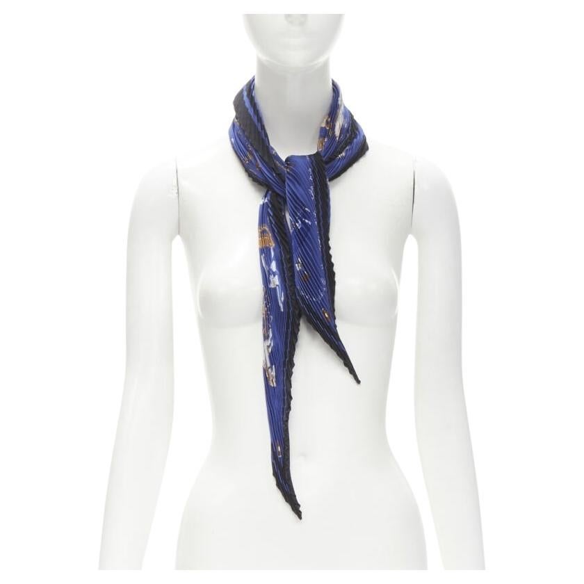 HERMES Le Carre Plisse Dimitri Rybaltchenko blue rocking horse pleated scarf For Sale