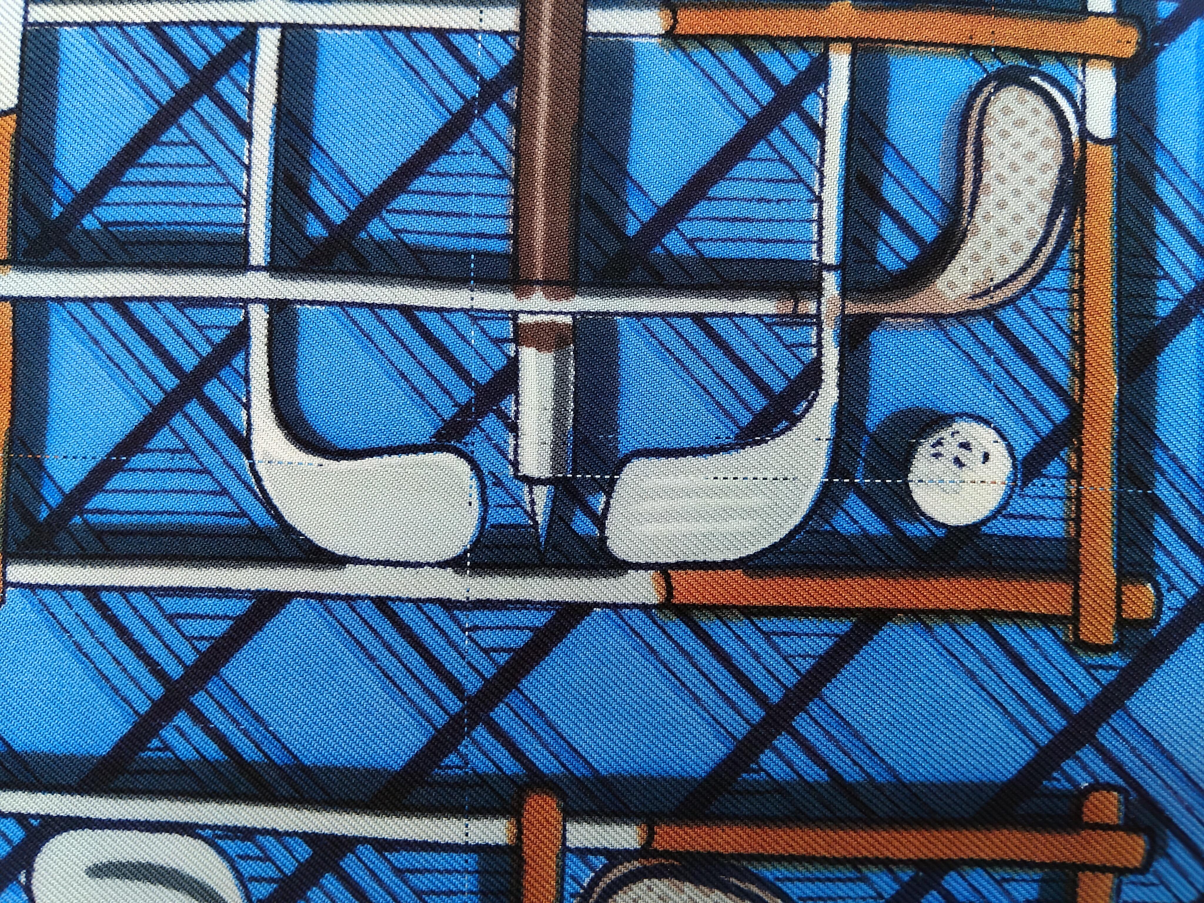 Hermès Le Golf Vintage Silk Scarf Golf Clubs Umbrellas 1953 3