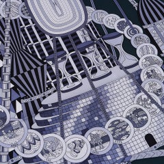 Hermes Le Laboratoire du Temps Scarf Hunting Green / Grey / White Silk 90