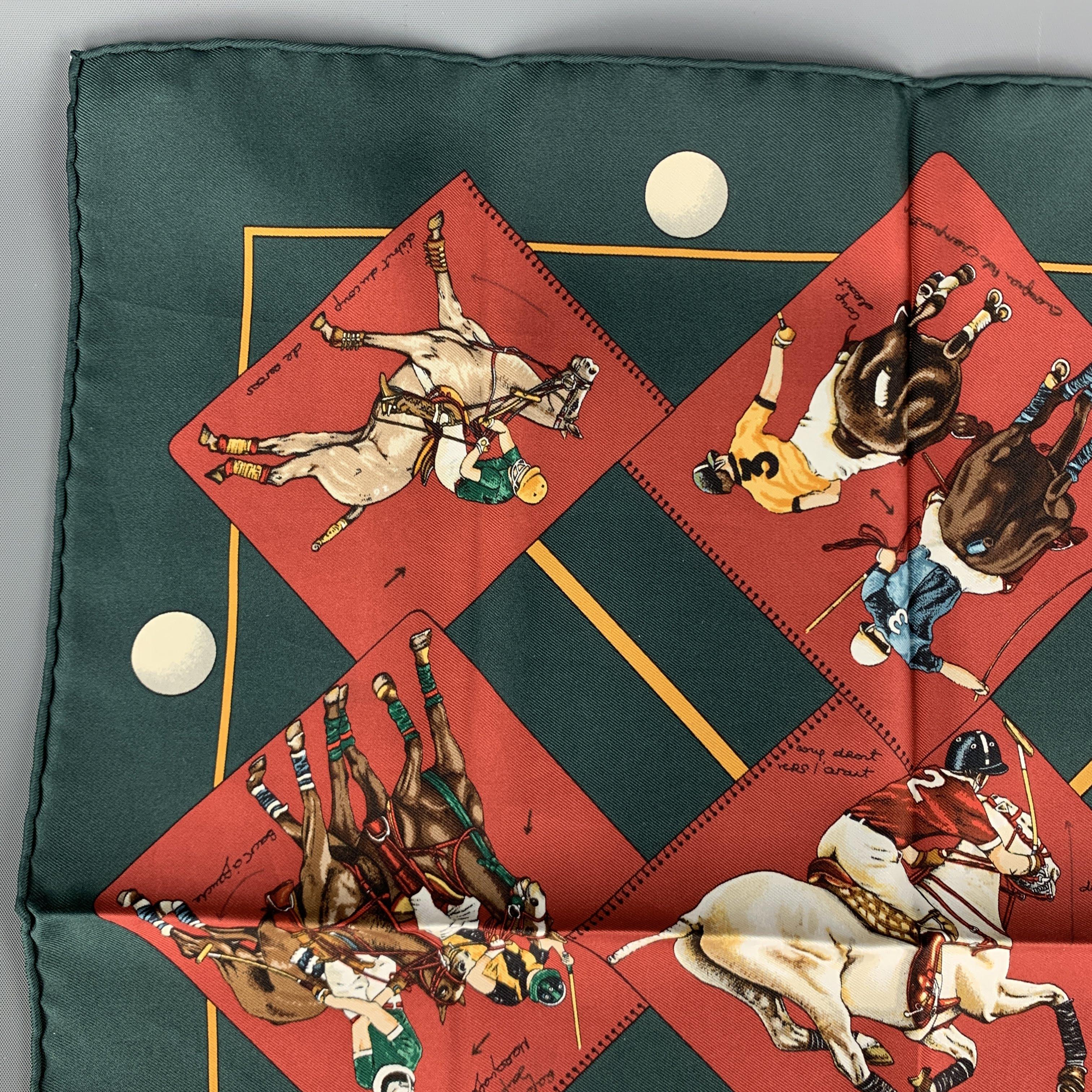Vintage HERMES Pocket Square comes in a green silk with all over 