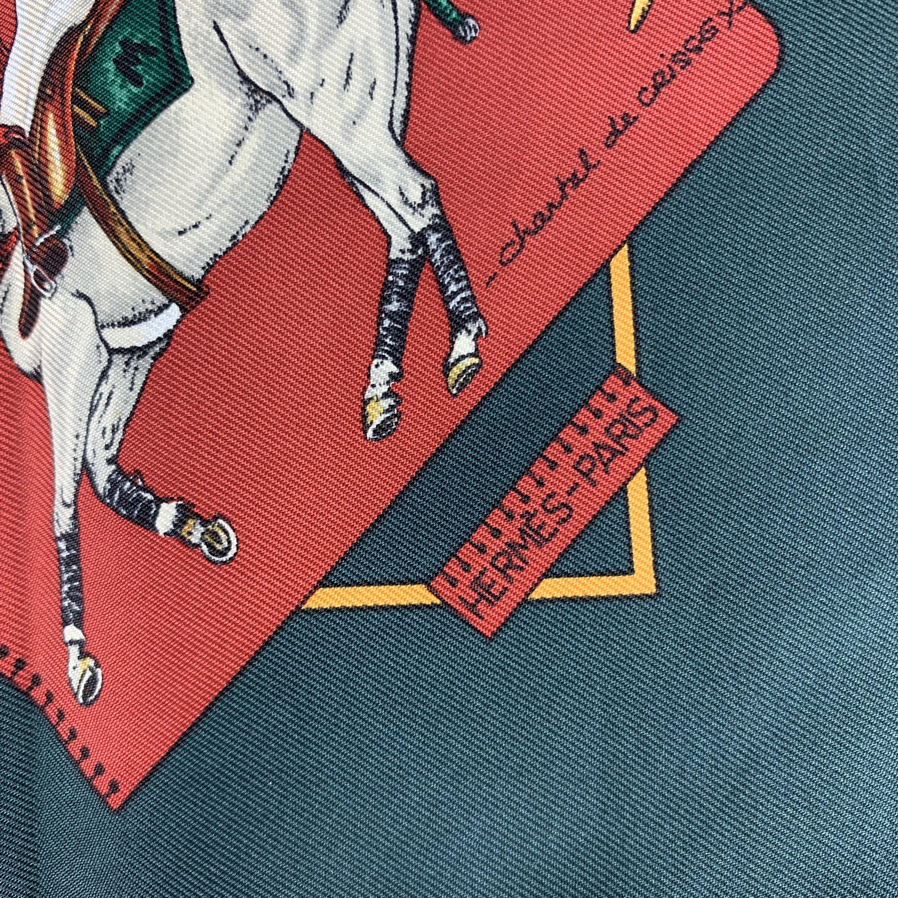 HERMES Le Monde du Polo Silk Pocket Square In New Condition In San Francisco, CA