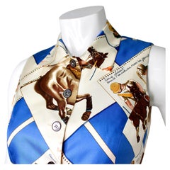 Hermes "Le Monde Du Polo" Silk Print Vest circa 1980s