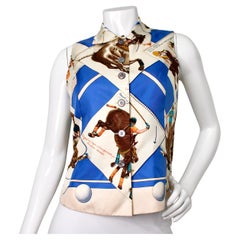 Hermes "Le Monde Du Polo" Silk Print Vest circa 1980s