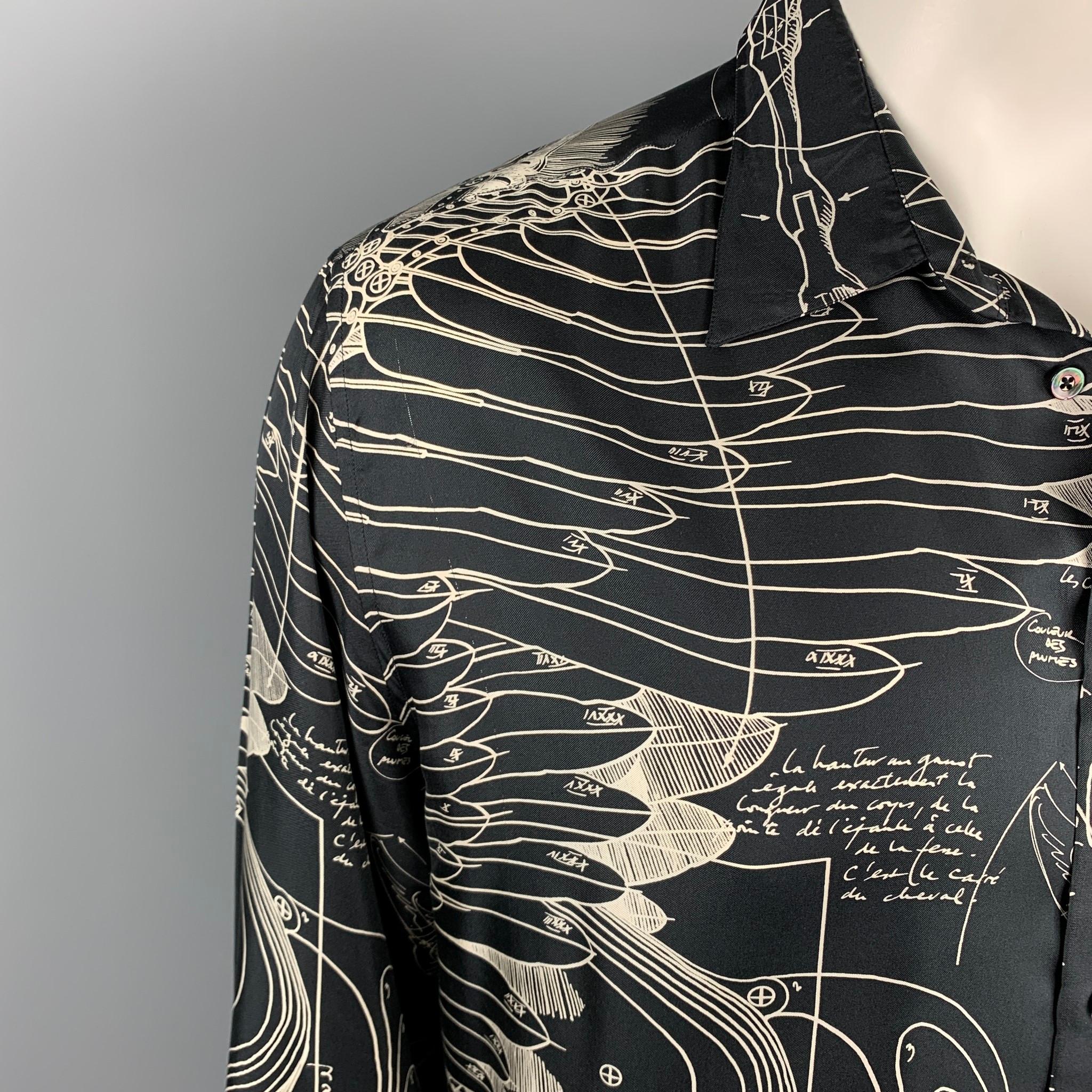 HERMES Le Pegase d'Hermes by Christian Renonciat Size L Black & Beige Shirt In Good Condition In San Francisco, CA
