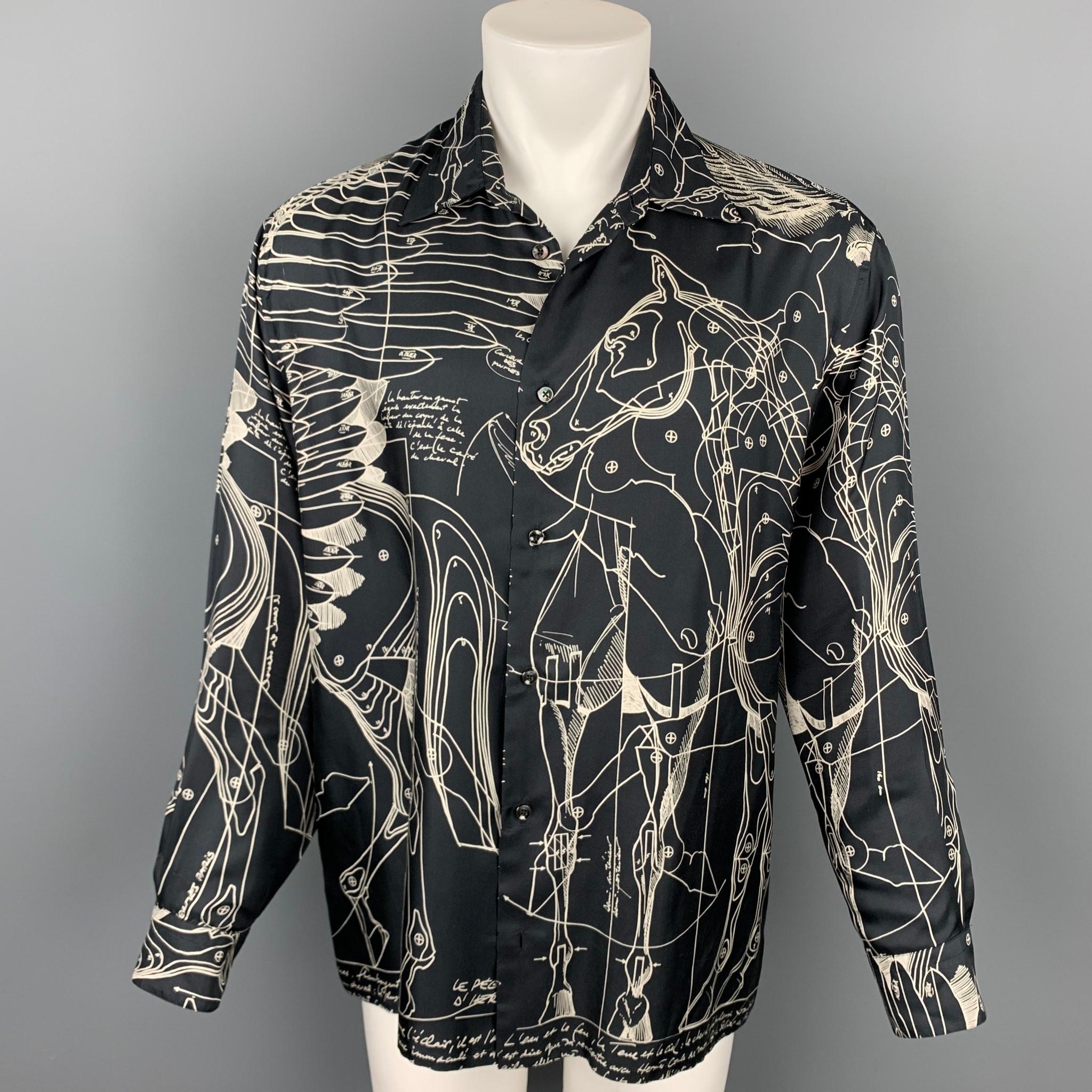 HERMES Le Pegase d'Hermes by Christian Renonciat Size L Black & Beige Shirt 2