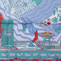 Hermes Le Premier Chant Aqua / Vert / Grenadine Silk Scarf 90
