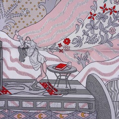 Hermes Le Premier Chant Blanc / Gris / Grenadine Silk Scarf 90