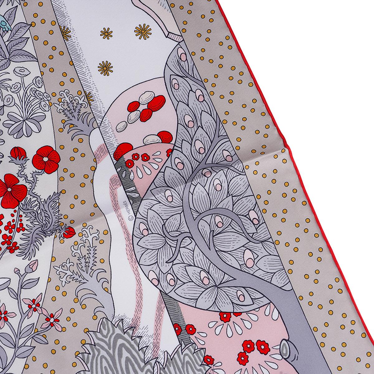 Gray Hermes Le Premier Chant Blanc / Gris / Grenadine Silk Scarf 90 For Sale