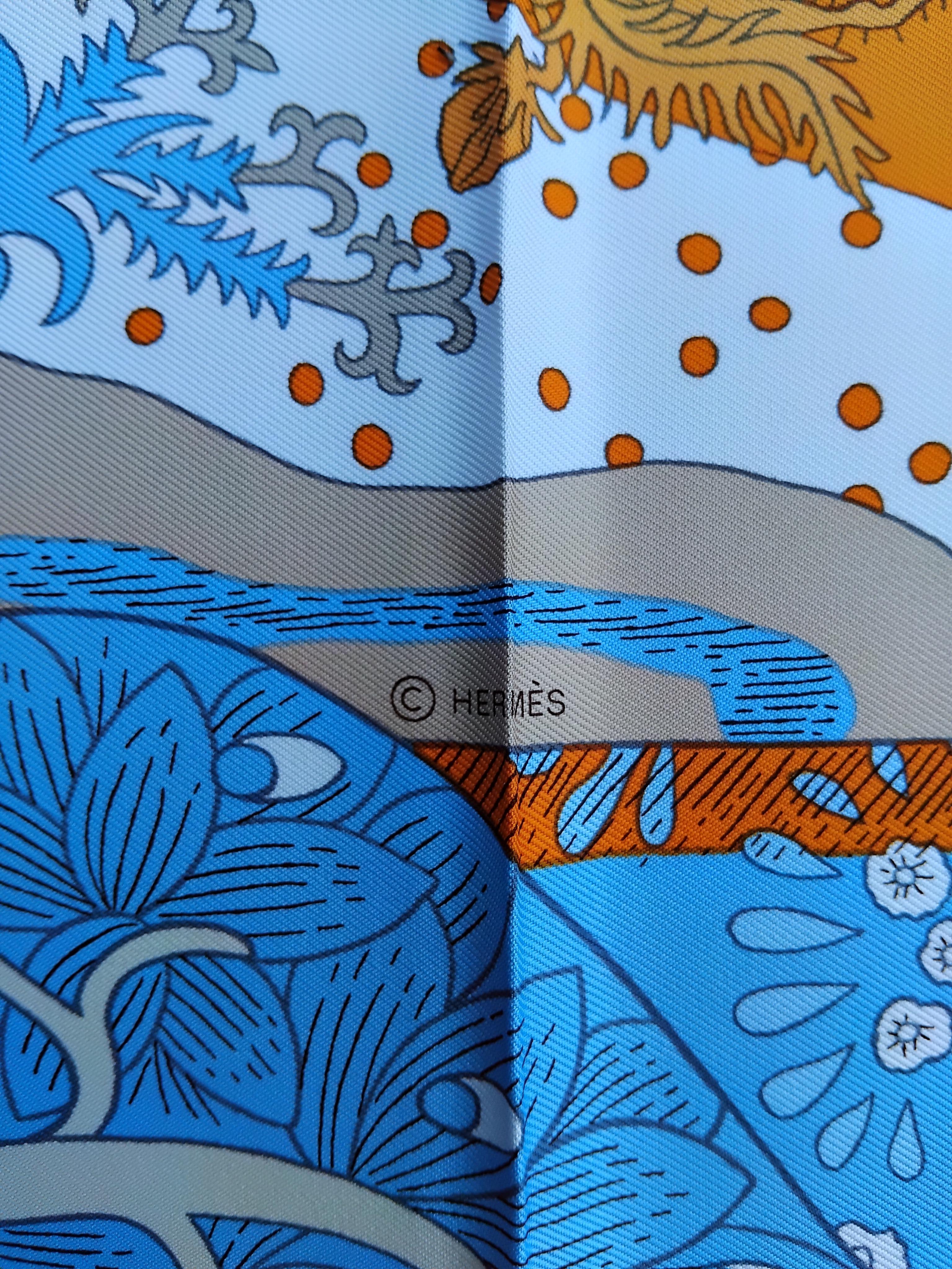 Hermès Le Premier Chant Silk Scarf Orange Blanc Bleu 35' For Sale 7