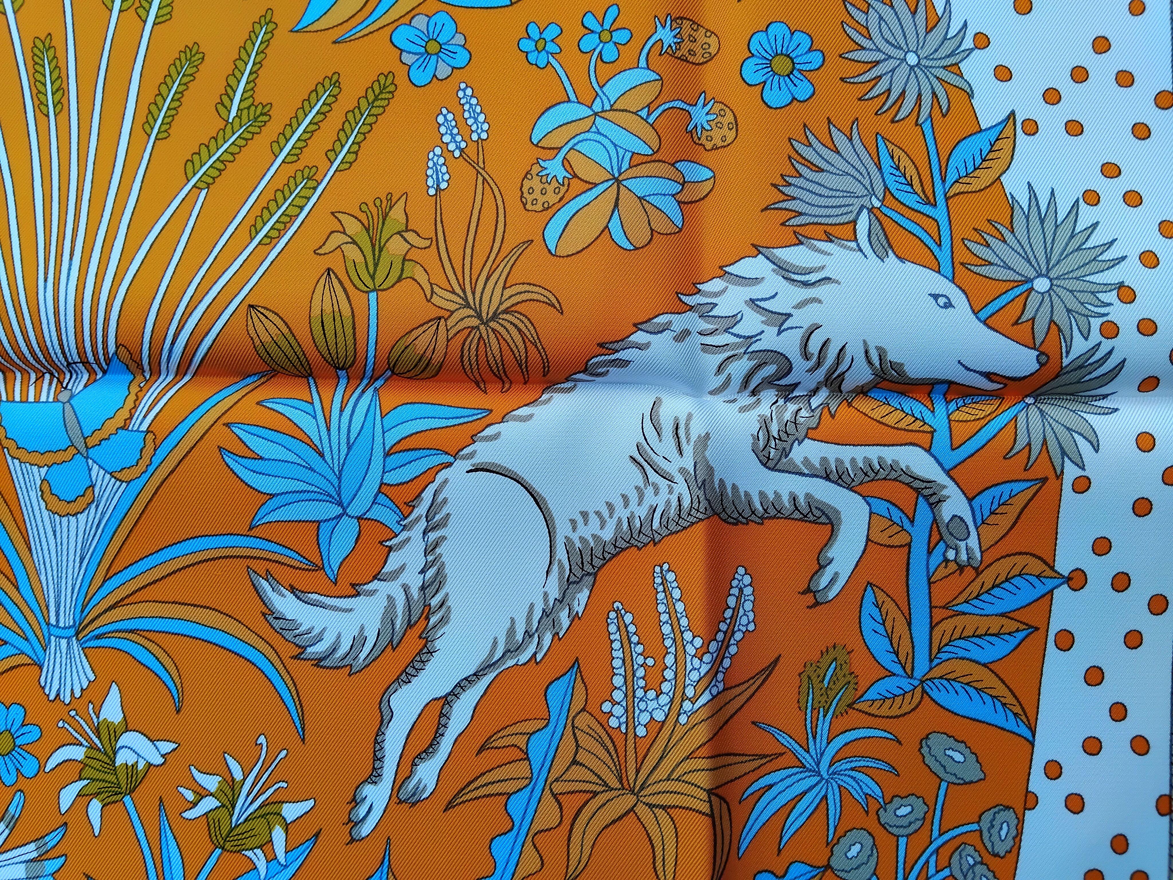 Hermès Le Premier Chant Silk Scarf Orange Blanc Bleu 35' For Sale 8
