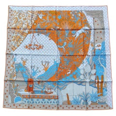 Hermès Le Premier Chant Silk Scarf Orange Blanc Bleu 35'