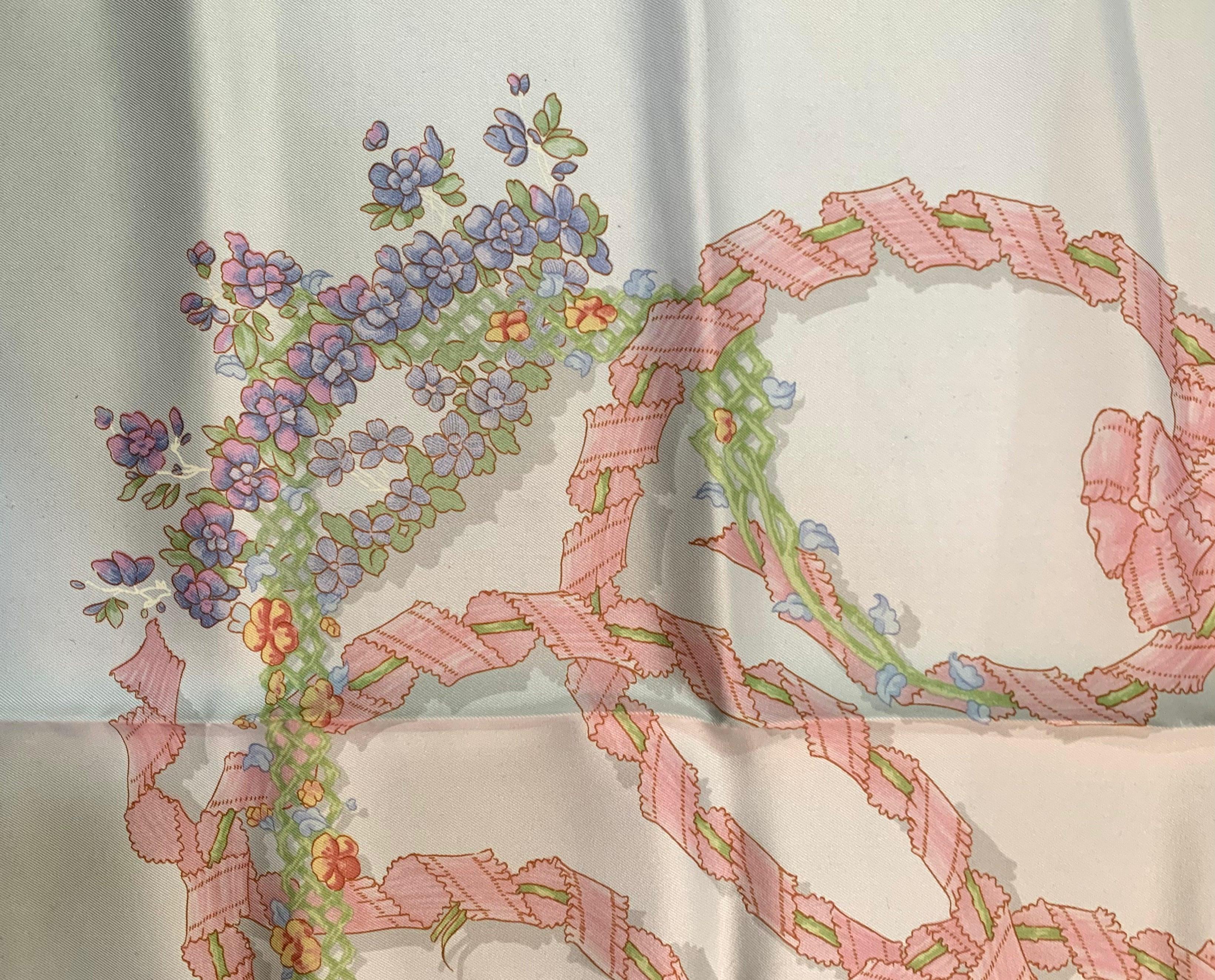 Pañuelo de seda rosa y blanco de primavera Hermes 