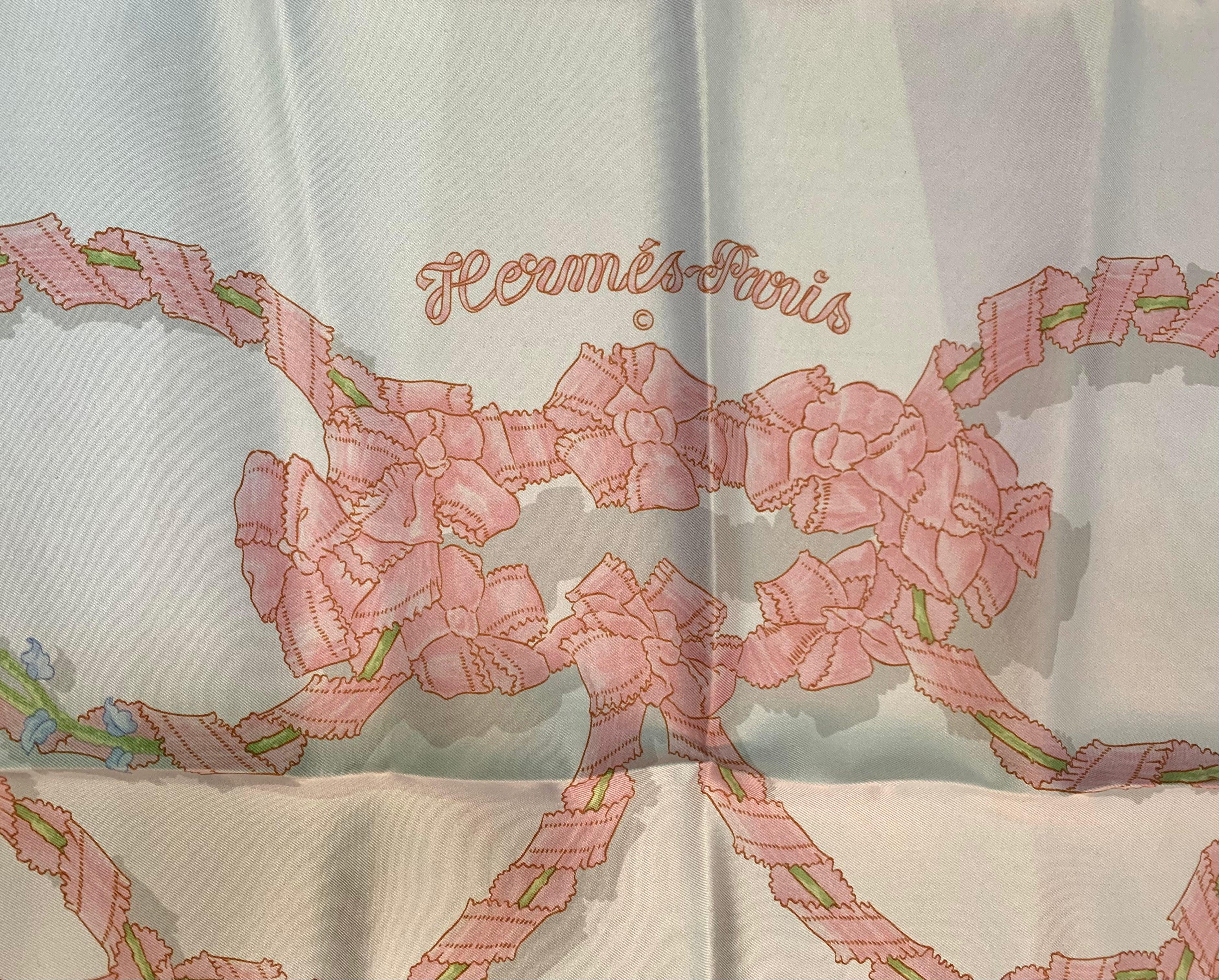 Pañuelo de seda rosa y blanco de primavera Hermes 