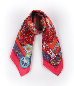 HERMES Le Songe de La Licorne 2015 Pink Orange Geometric Belt Floral Motif Scarf