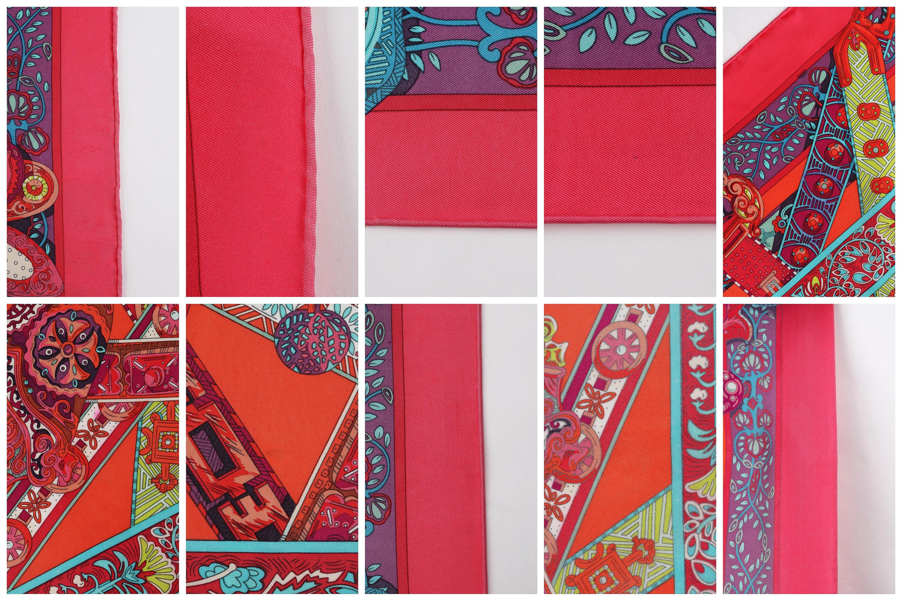 HERMES Le Songe de La Licorne 2015 Pink Orange Geometric Belt Floral Motif Scarf 1
