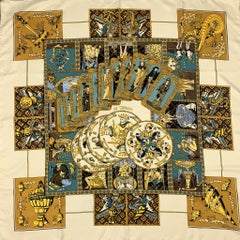 HERMES LE TAROT Beige Silk Scarf