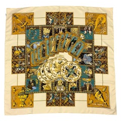 HERMES LE TAROT Beige Silk Scarf