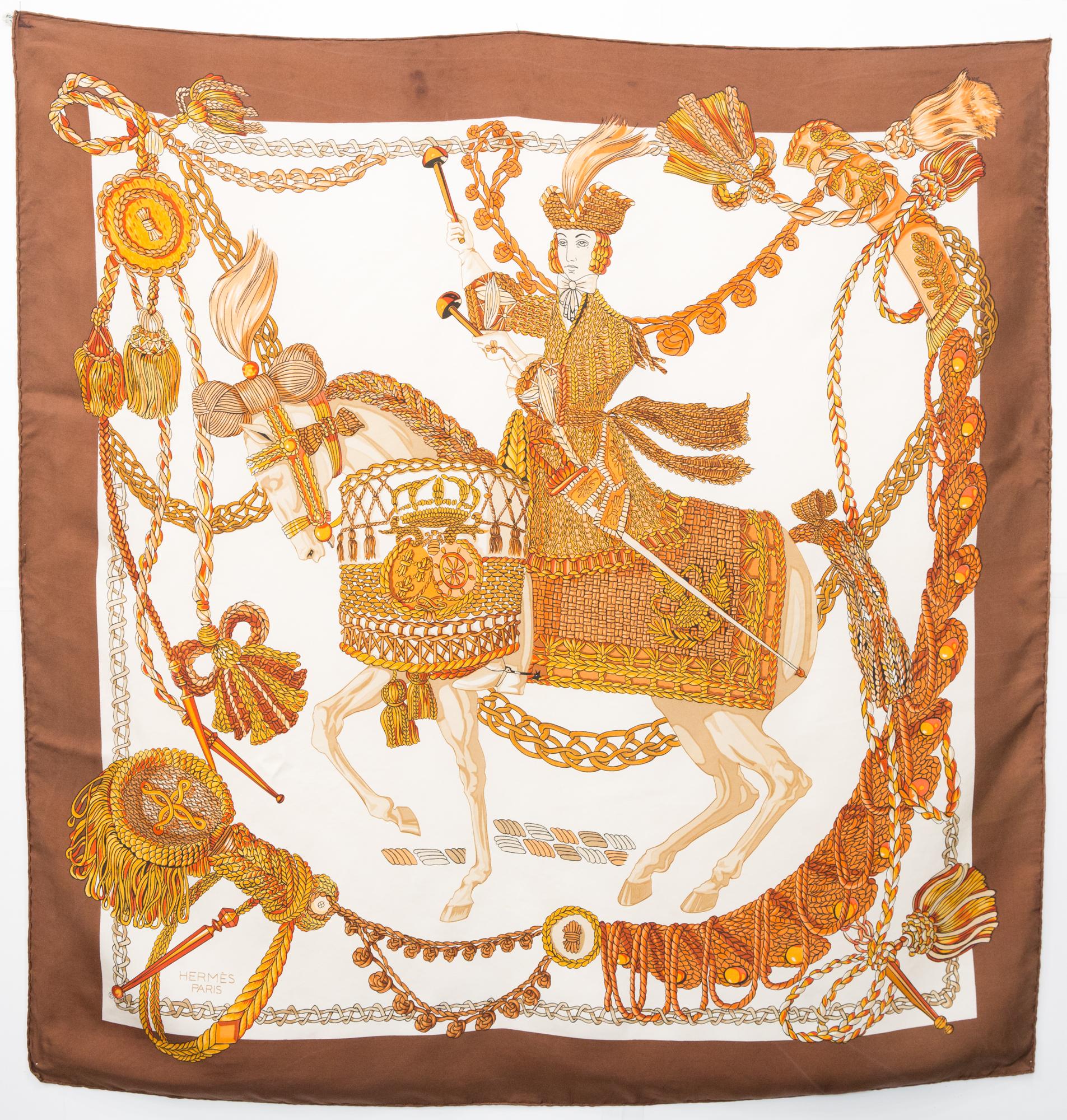 Hermes Le Timbalier by F Heron Silk Scarf In Good Condition For Sale In Paris, FR