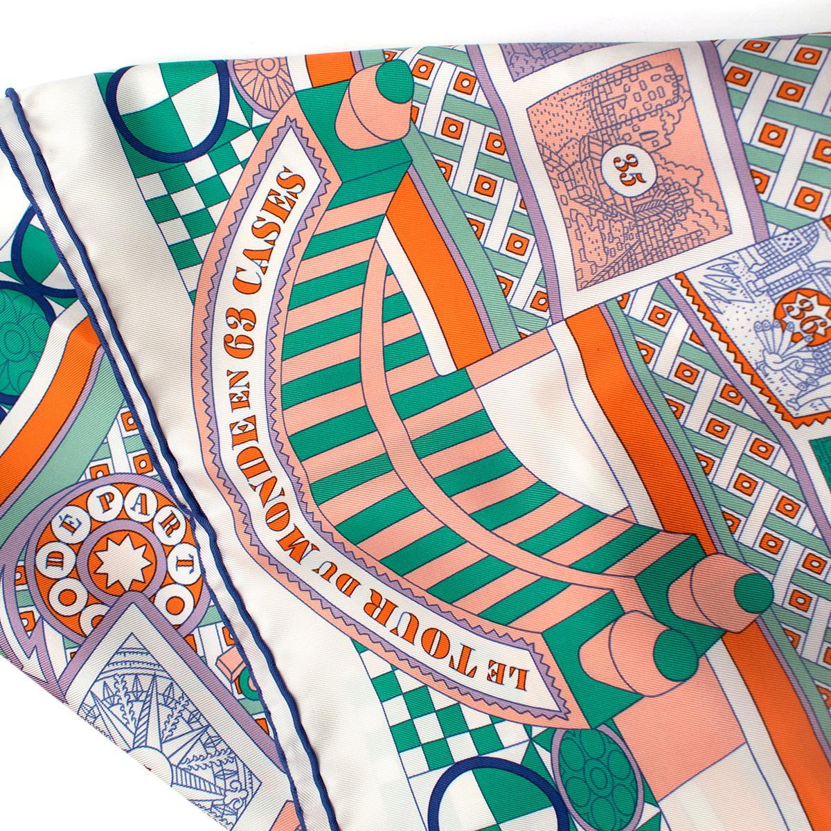 Women's Hermes Le Tour Du Monde En 63 Cases Board Game Silk Scarf 90 For Sale