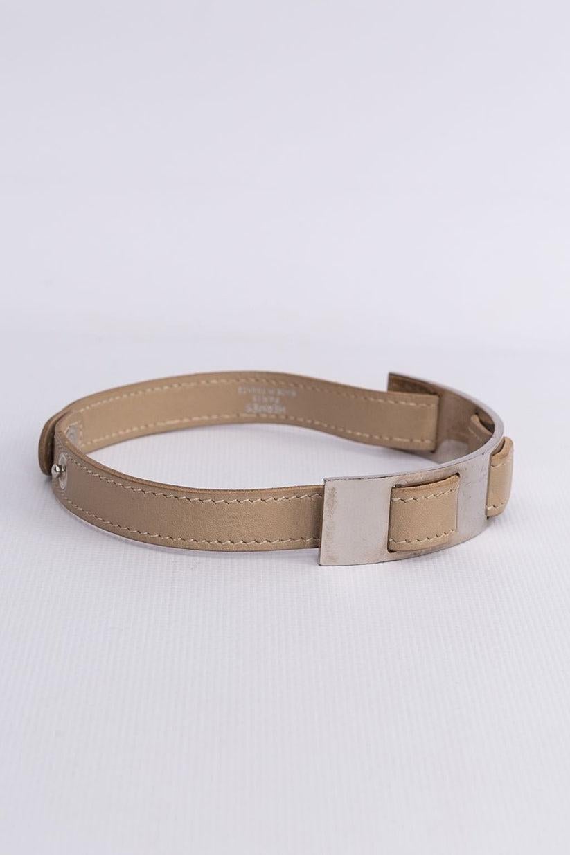Hermès Leather and Silver Plated Choker Necklace In Good Condition In SAINT-OUEN-SUR-SEINE, FR