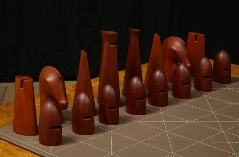 Hermes Leather and Wood Chess Set at 1stDibs