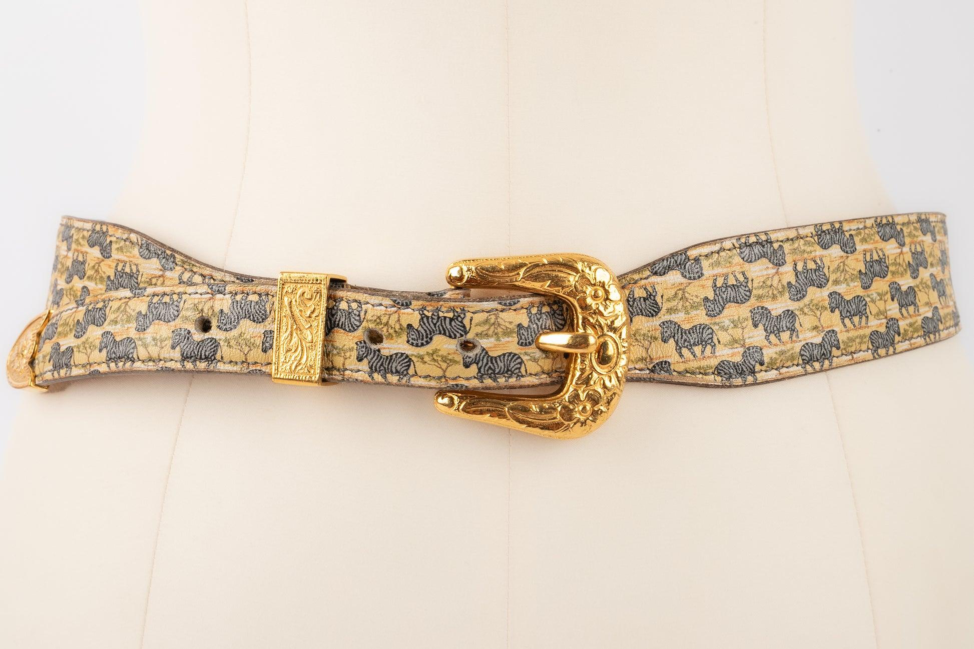 Brown Hermès Leather Belt with Animal Prints For Sale