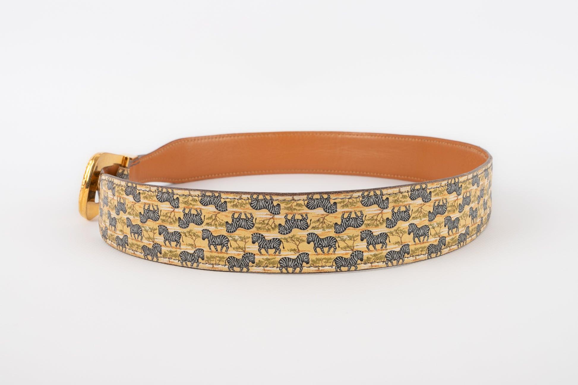Hermès Leather Belt with Animal Prints In Excellent Condition For Sale In SAINT-OUEN-SUR-SEINE, FR
