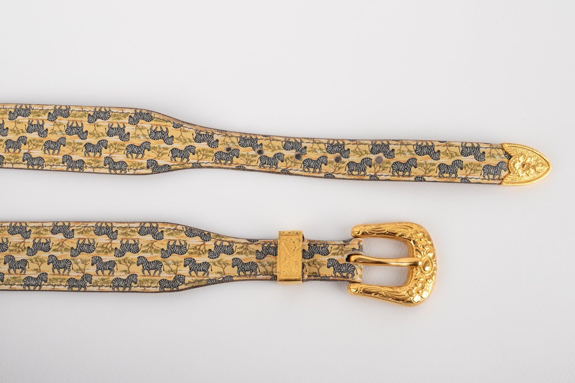 Women's Hermès Leather Belt with Animal Prints For Sale