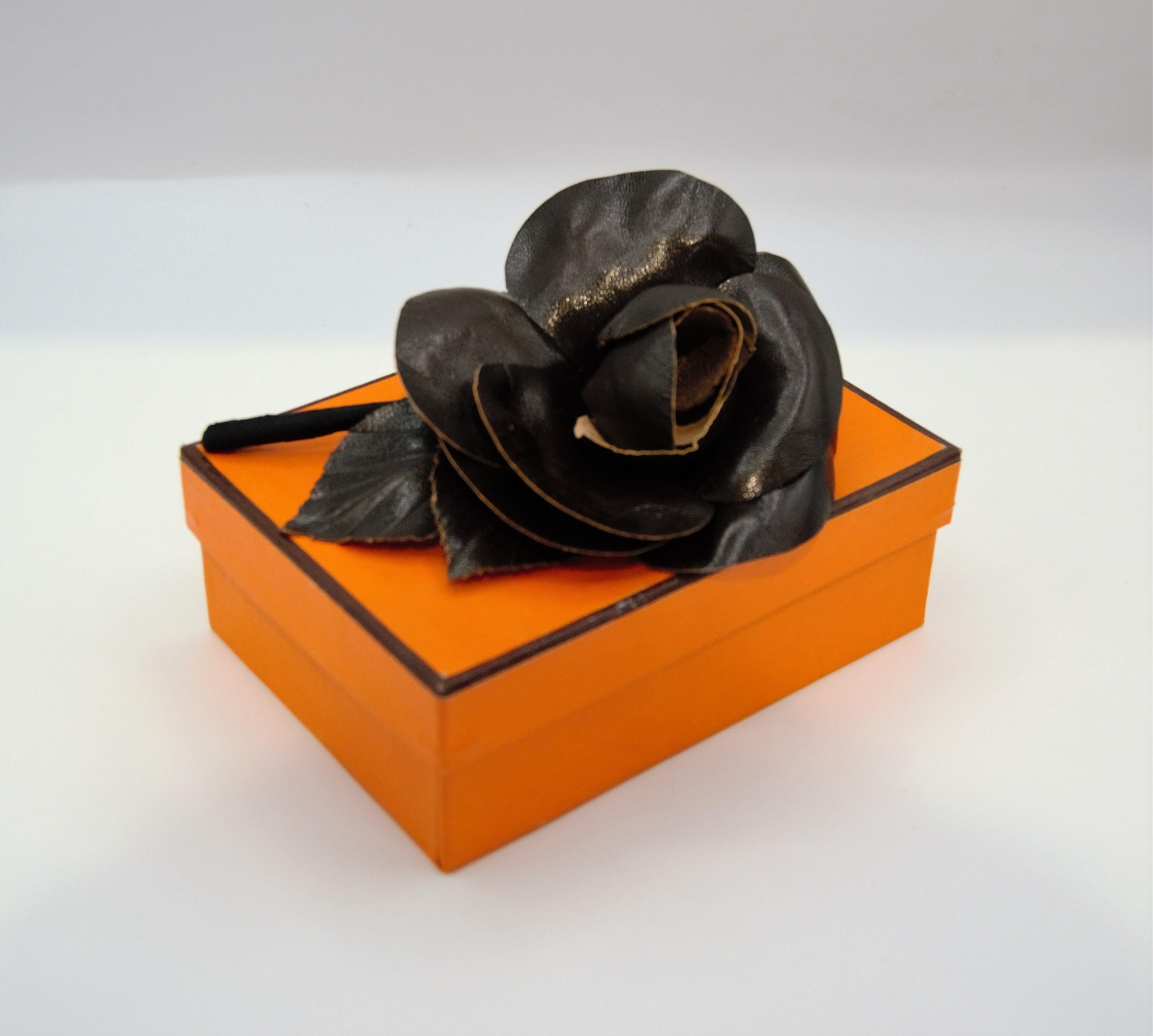 French Hermès - Leather Brooch 