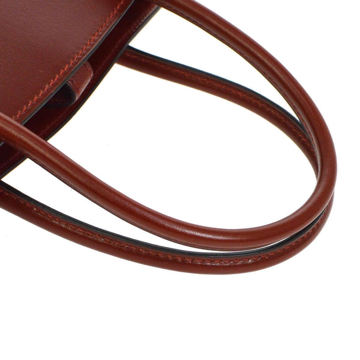 Brown Hermes Leather Burgundy Wine Small Mini Top Handle Satchel Bag in Box
