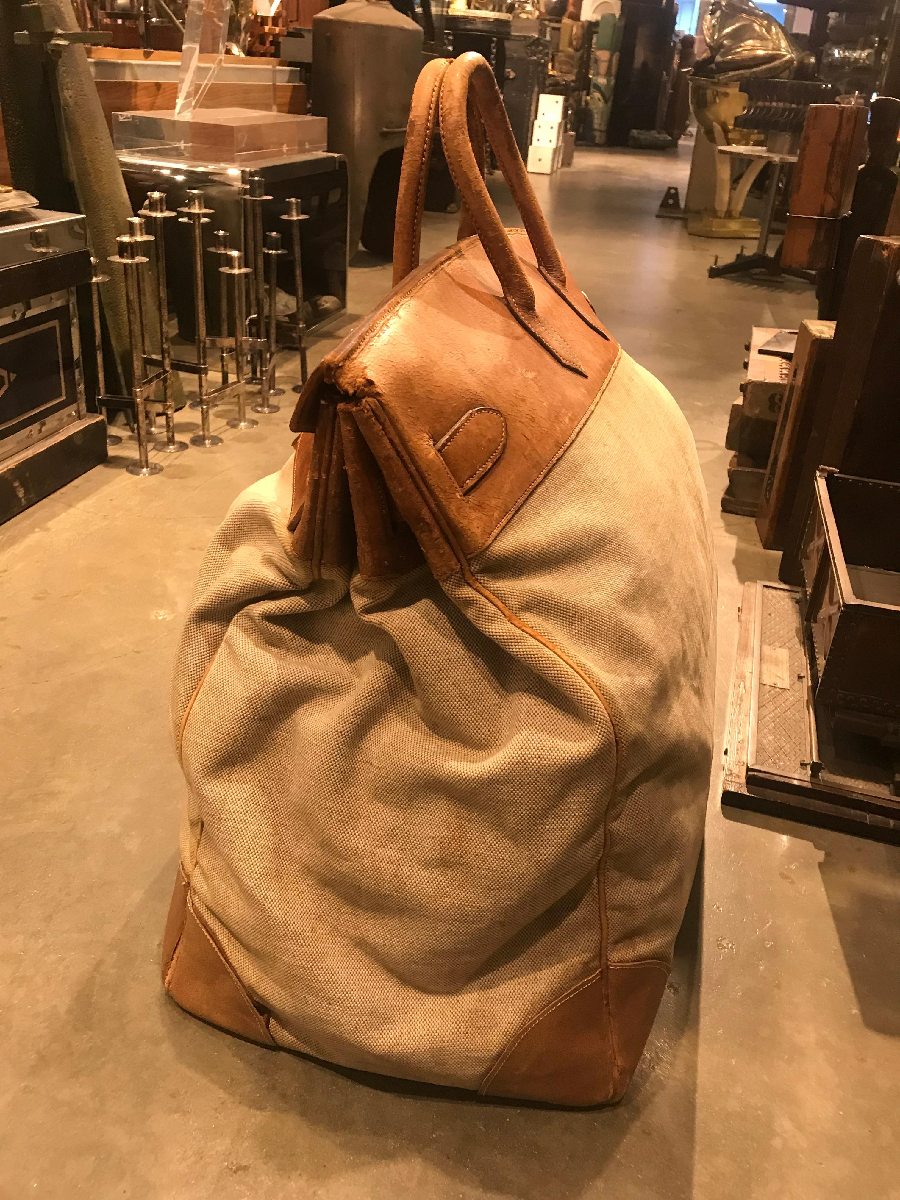 French Hermes Leather and Canvas HAC Travel Bag