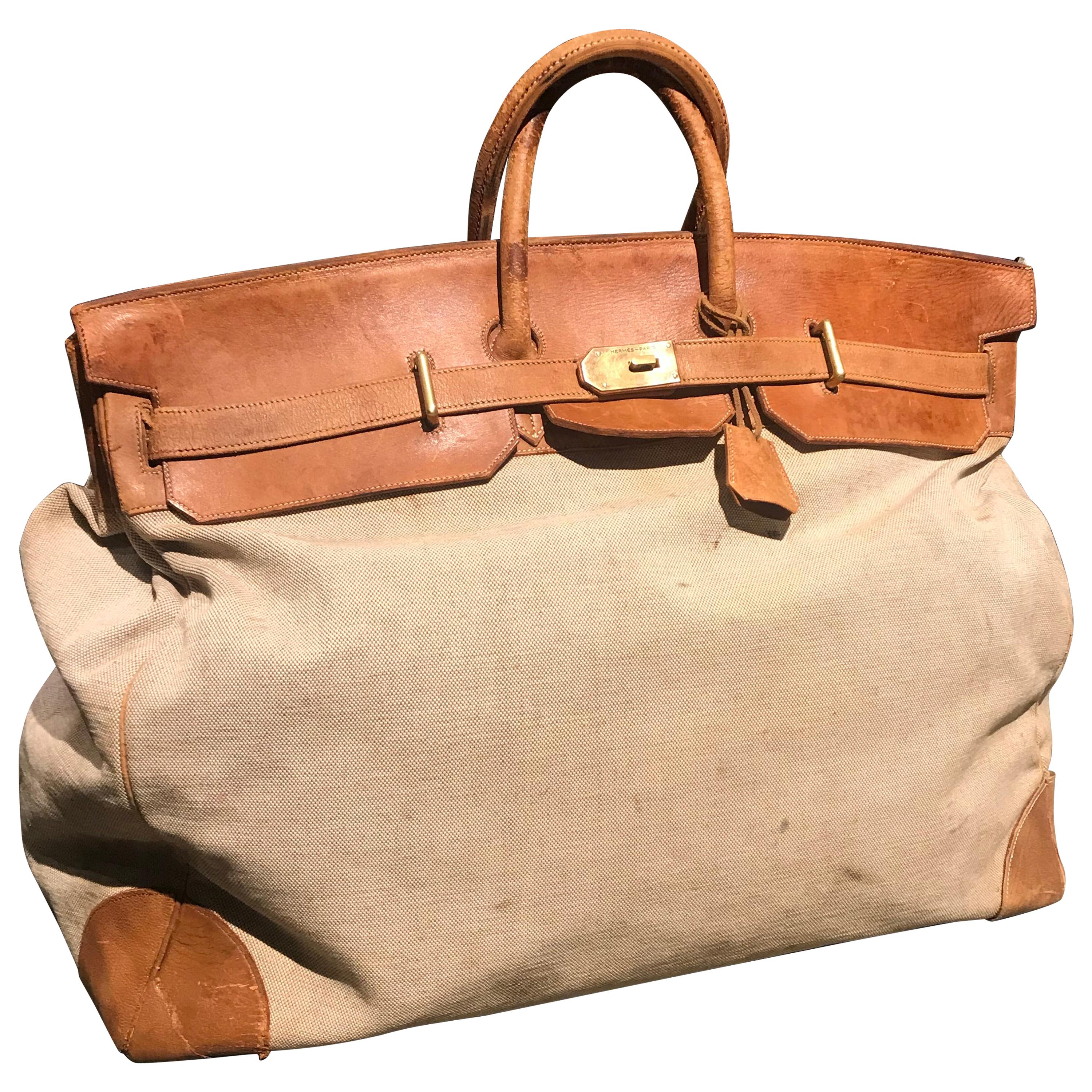 Hermes Leather and Canvas HAC Travel Bag