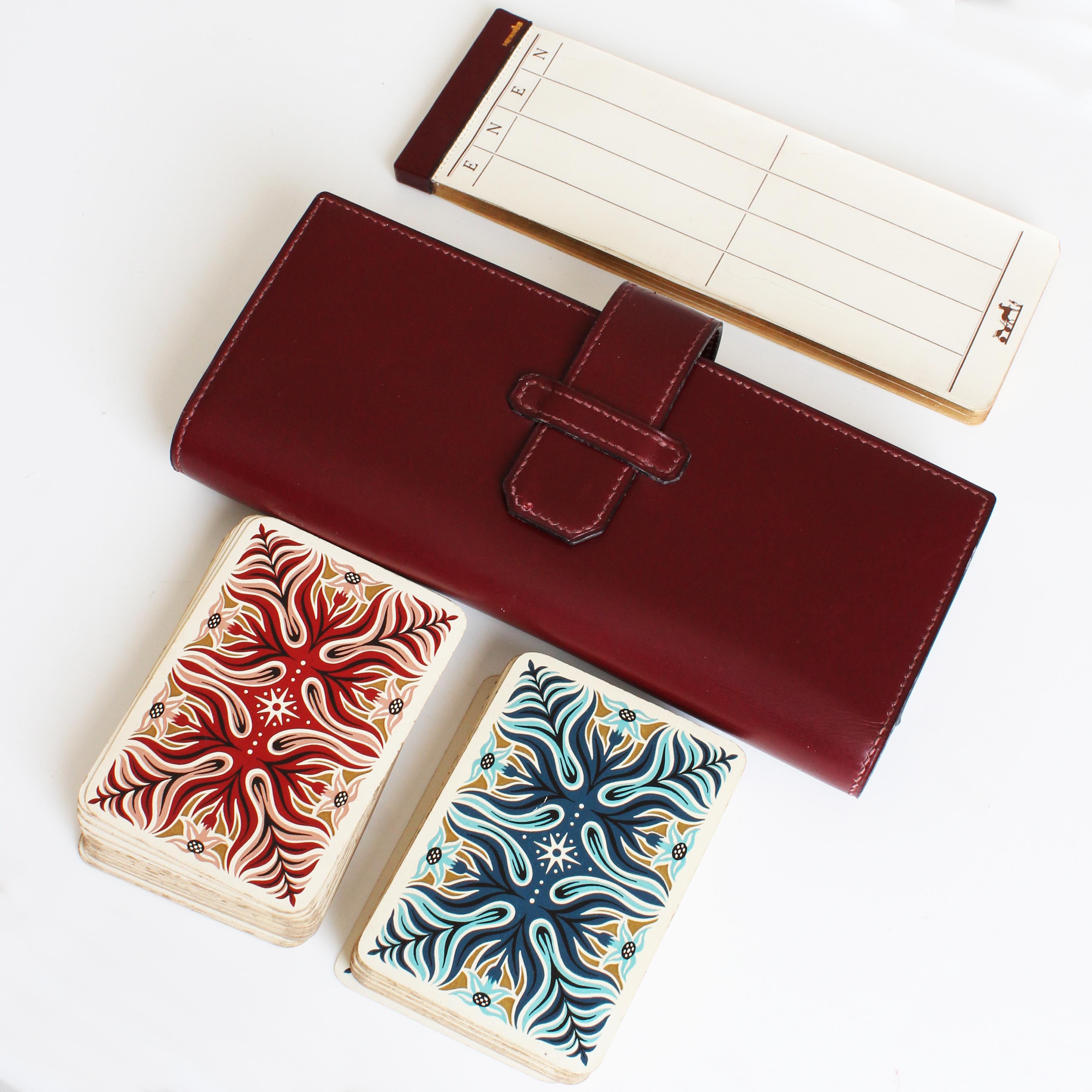 Hermes Leather Card Game Case with Leather Bound Pad + Playing Cards Vintage For Sale 3