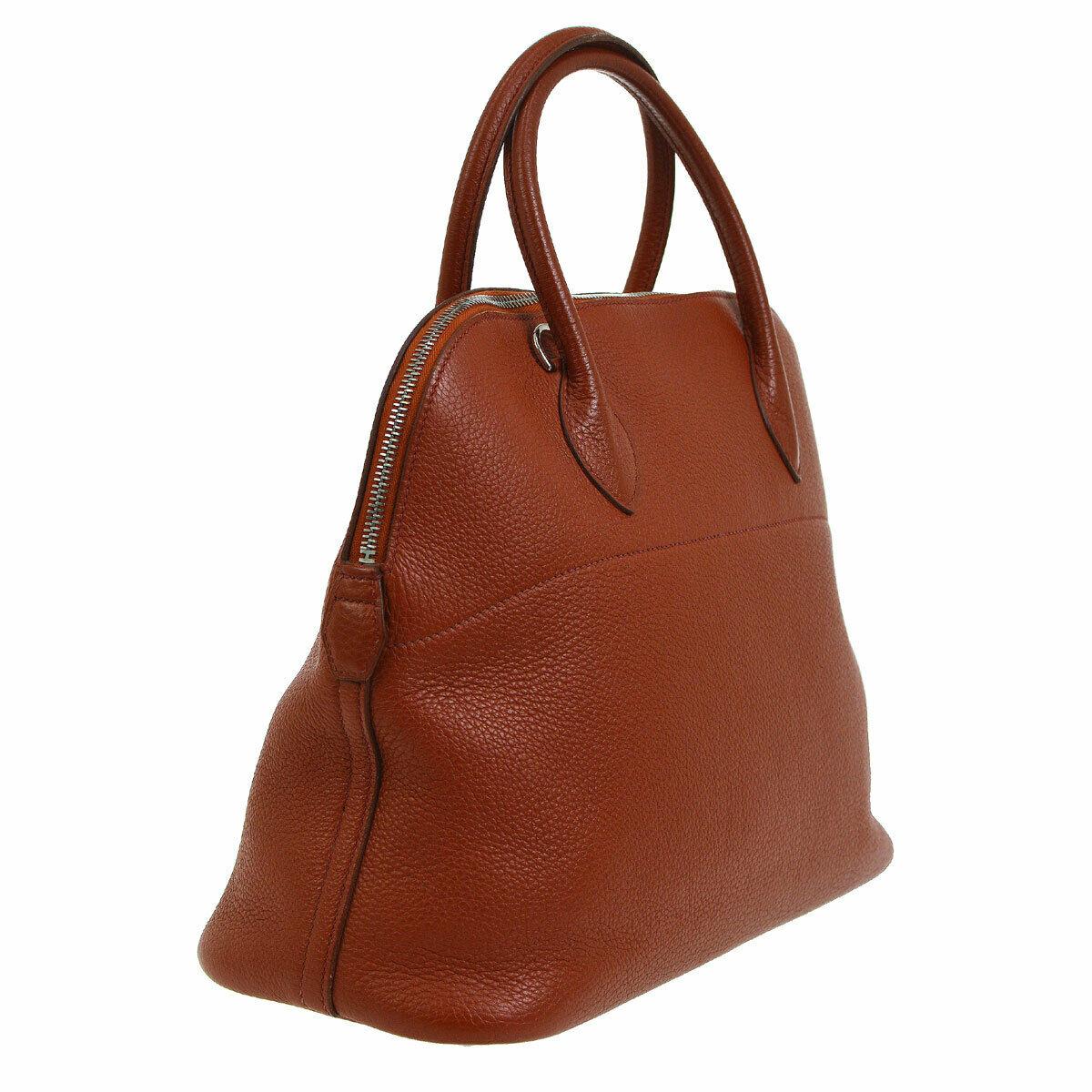 Brown Hermes Leather Carryall Top Handle Satchel Tote Bag