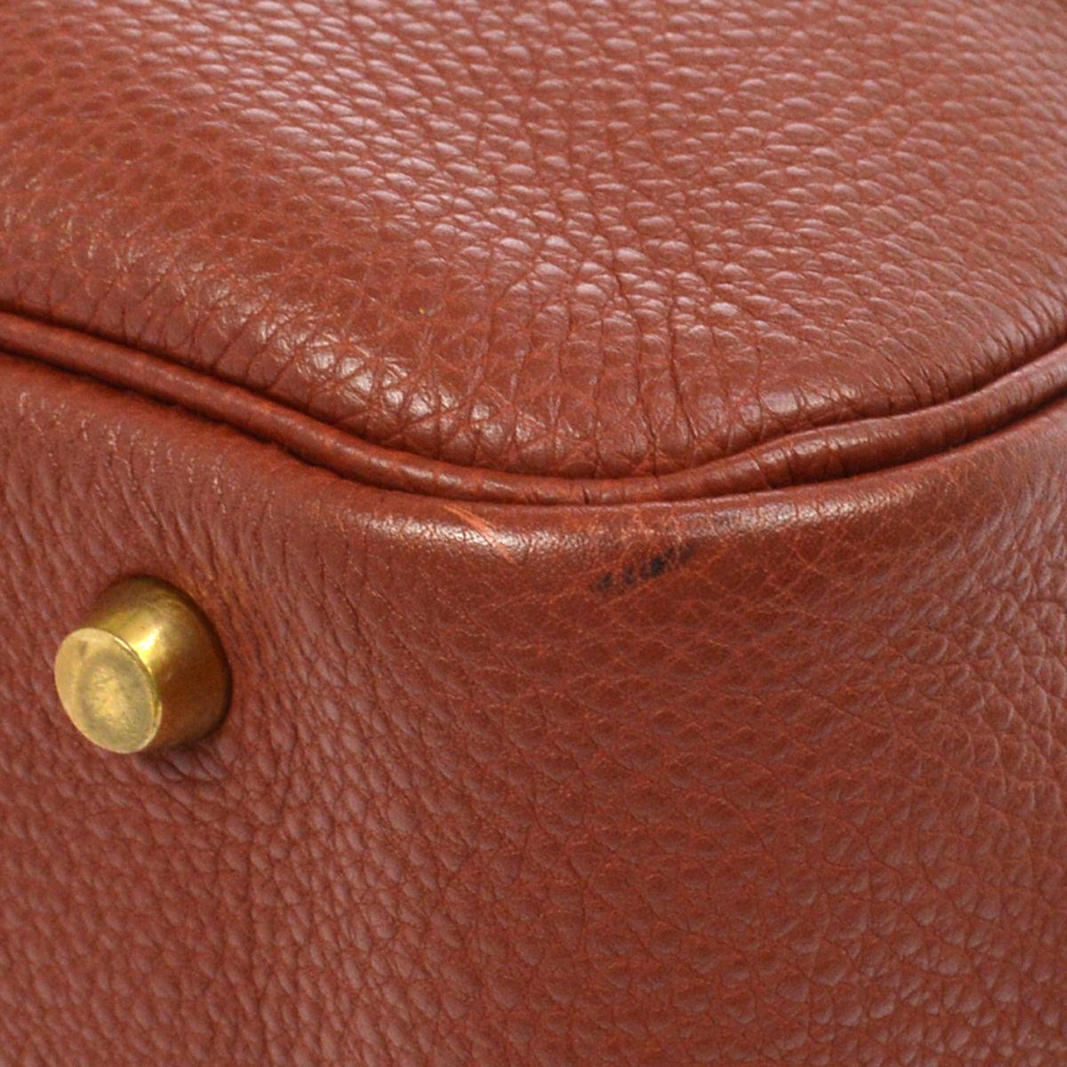 Women's Hermes Leather Gold Carryall Bowling Evening Top Handle Satchel Bag 
