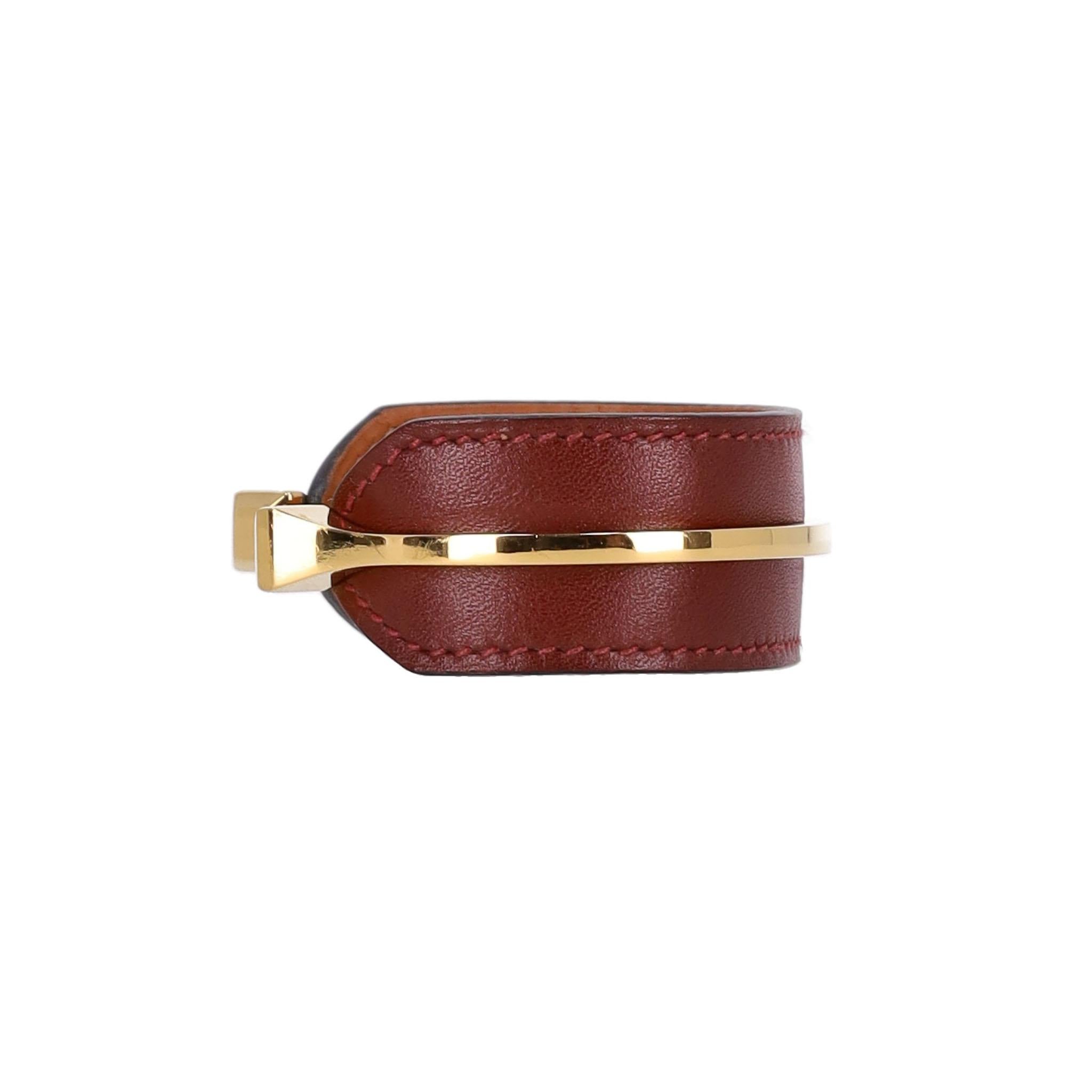 Hermes Leder & Goldplättchen Offenes Manschettenarmband Damen im Angebot