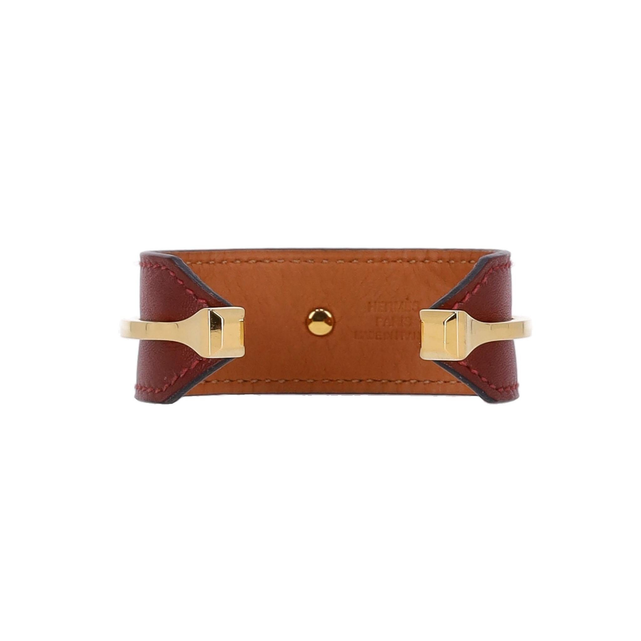 Hermes Leder & Goldplättchen Offenes Manschettenarmband im Angebot 1