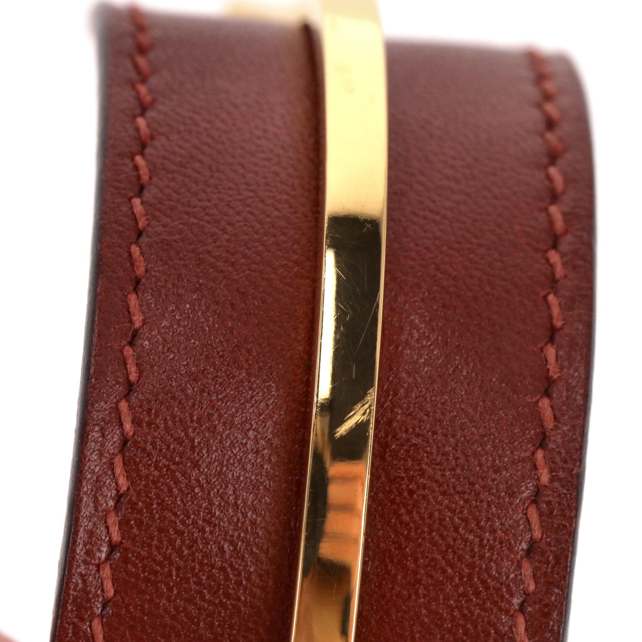 Hermes Leder & Goldplättchen Offenes Manschettenarmband im Angebot 5