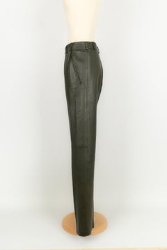 Hermes Leather Khaki Green Pants, 2009