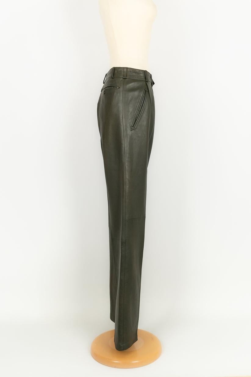 Women's Hermes Leather Khaki Green Pants, 2009