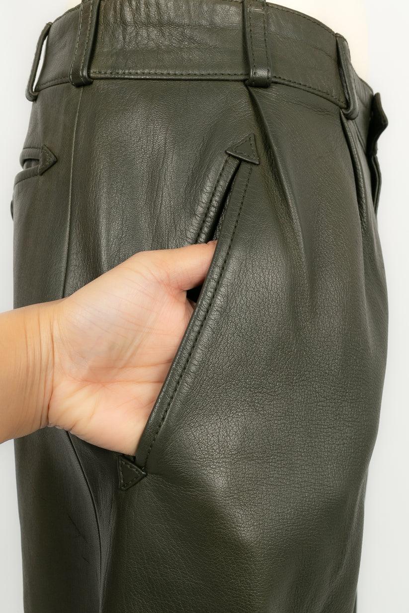 Hermes Leather Khaki Green Pants, 2009 2