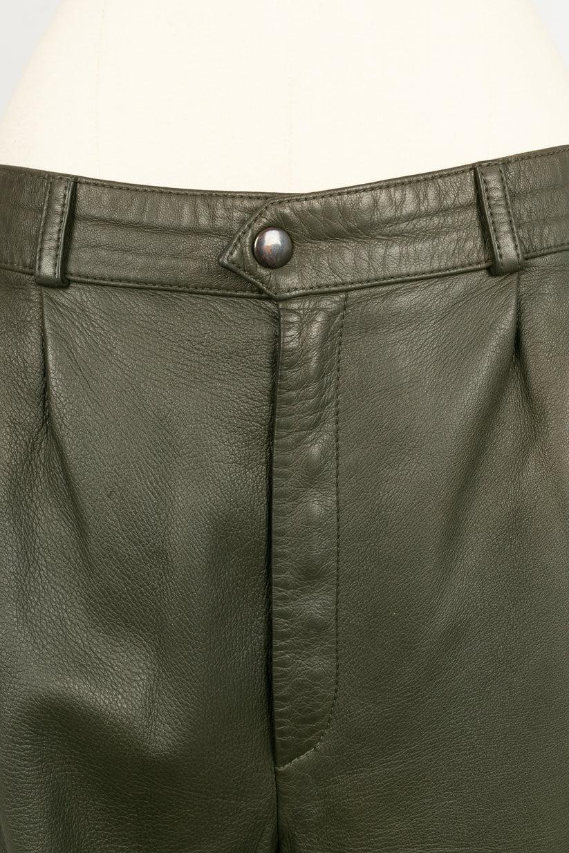 Hermes Leather Khaki Green Pants, 2009 3