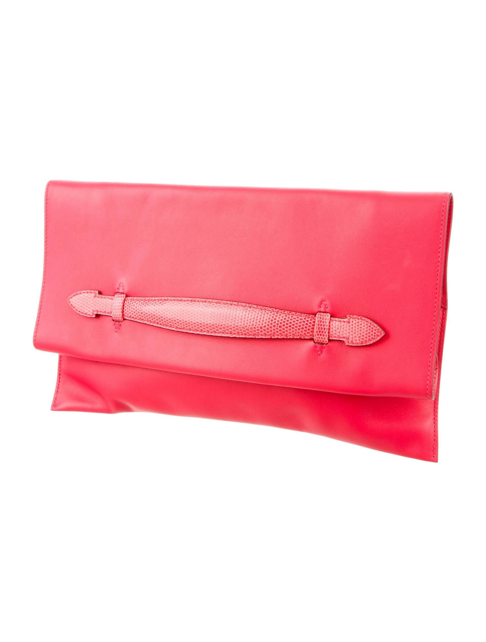 Red Hermes Leather Lizard Exotic Leather Fold Over Envelope Evening Clutch Flap Bag