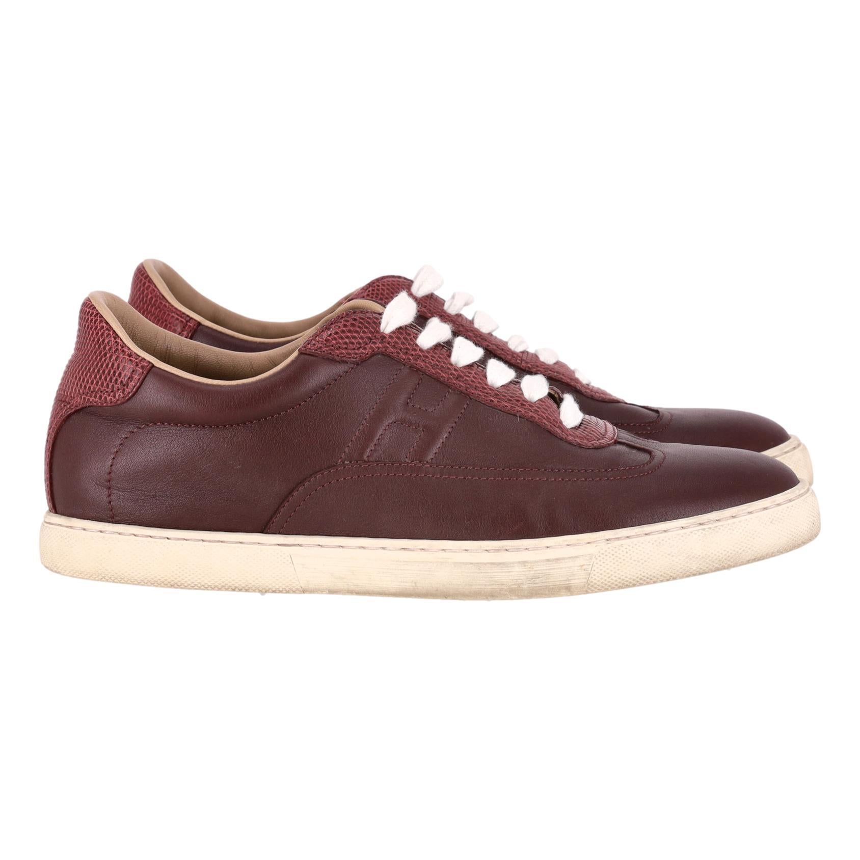 Marron Hermes - Baskets 'H' en cuir et peau de lézard en vente