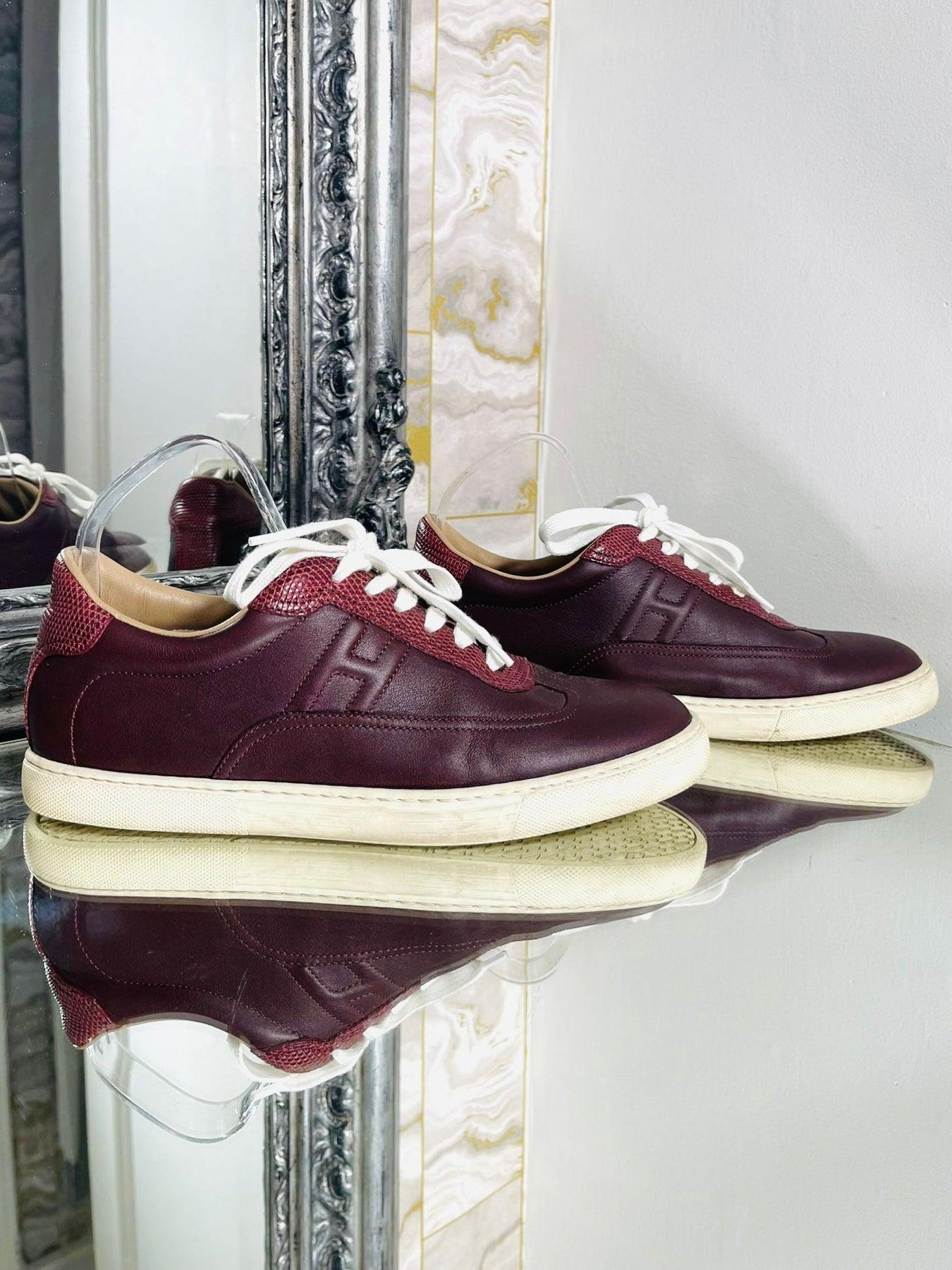 Hermes Leather & Lizard Skin 'H' Sneakers In Excellent Condition For Sale In London, GB