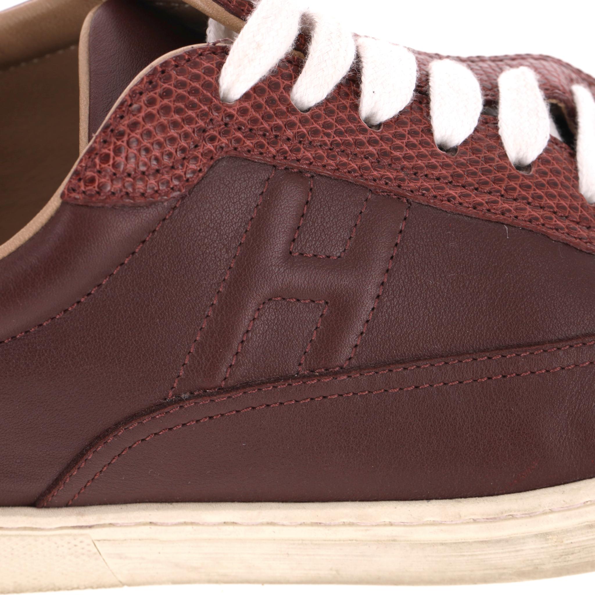 Hermes - Baskets 'H' en cuir et peau de lézard en vente 3