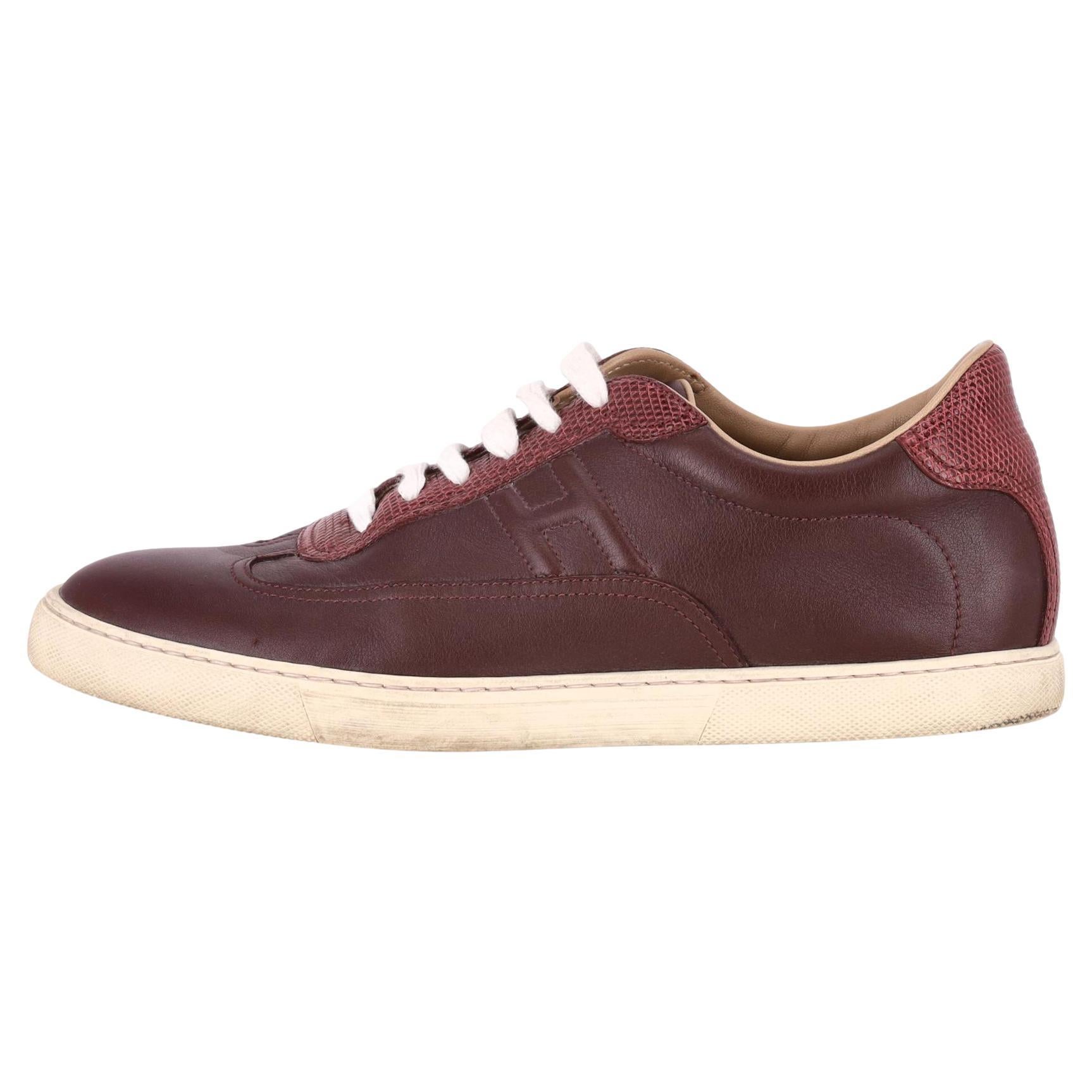 Hermes - Baskets 'H' en cuir et peau de lézard en vente
